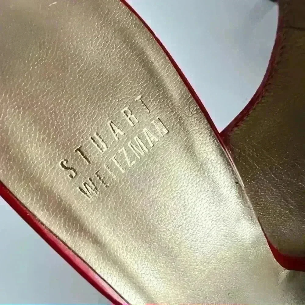 STUART WEITZMAN RED LEATHER Y2K SLINGBACK OPEN TOE KITTEN HEELS SANDALS SIZE 6.5 - Picture 5 of 12